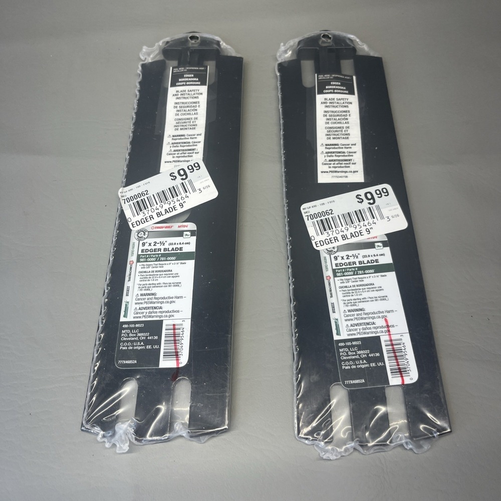 TROY BILT MTD Edger Blade 981-0080, 781-0080 9"x2-1/2", 5/8" Center Lot Of 2